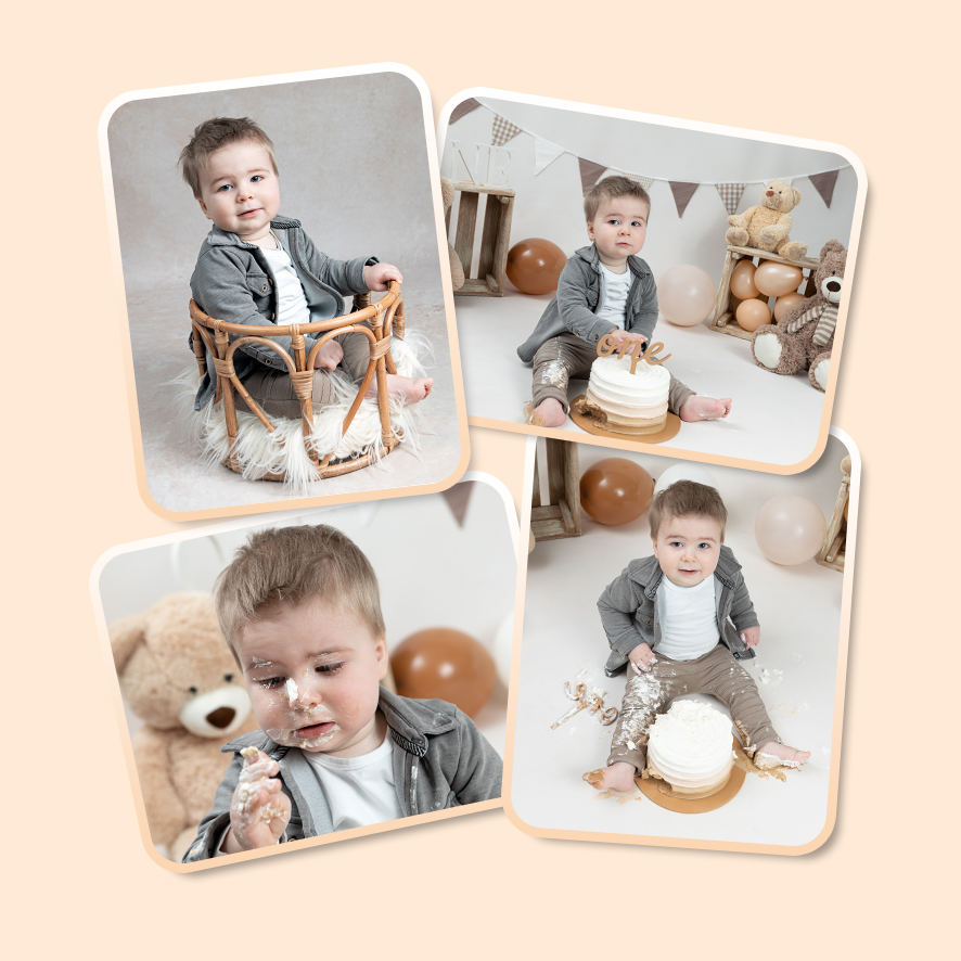 Fotocollage cakesmash beren bruin twirltaart