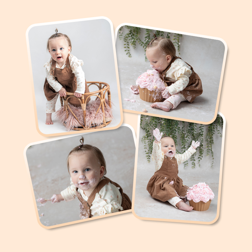 Fotocollage cakesmash natuur grote cupcake